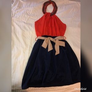 short Orange and navy dress with Kristals